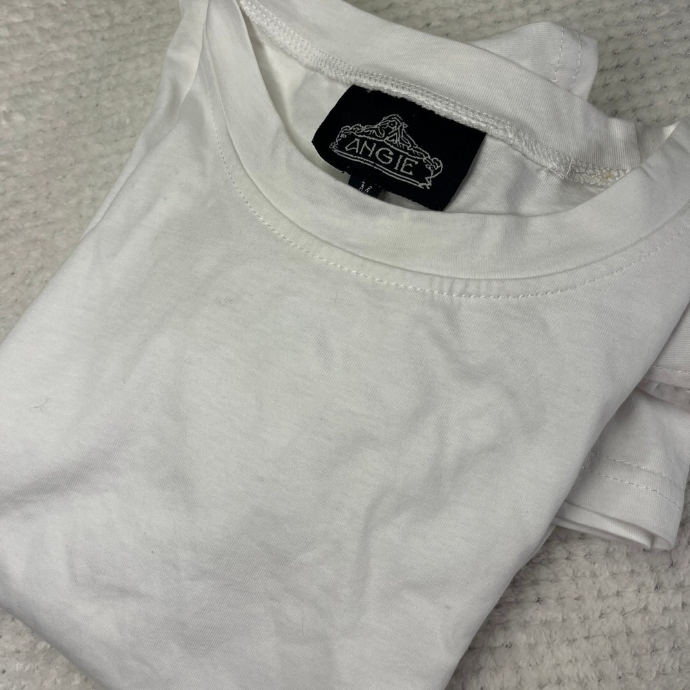 Angie White Cotton Ruffle Sleeve Babydoll Top Crew Neck Peplum Tee Medium